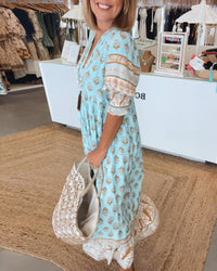 Women's Maxi Summer Dress with V Neckline and Floral Print