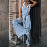 Women's Denim Dungarees with Wide Leg and Side Pockets