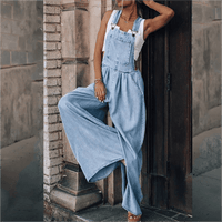 Women's Denim Dungarees with Wide Leg and Side Pockets