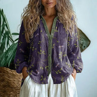 Women's Button Up Tops with Floral Print and Long Sleeves