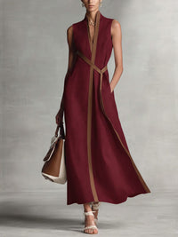 Women's Sleeveless Maxi Occasion Dress with Contrast Trim and A Line