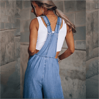 Women's Denim Dungarees with Wide Leg and Side Pockets