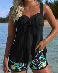 Women's Tankini Set with Floral Print and Tie Front