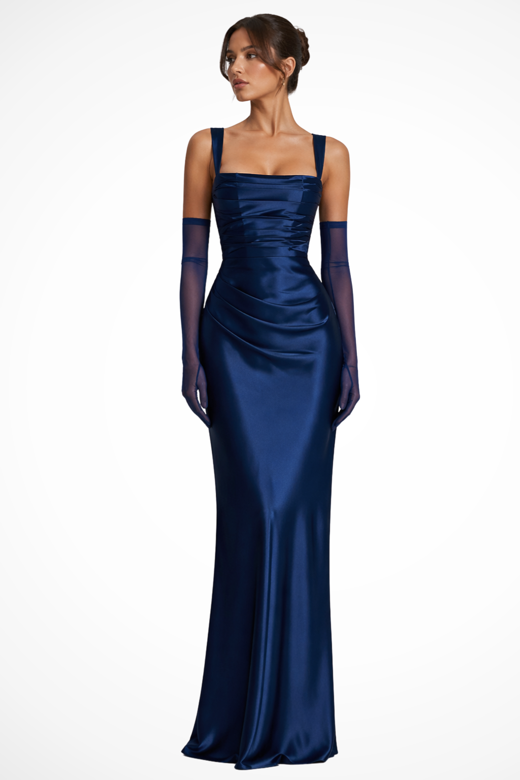 Women's Maxi Wedding Guest Dress with Square Neckline and Bodycon