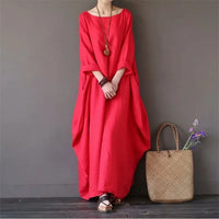 Women's Maxi White Dress with Batwing Sleeves and Side Pockets
