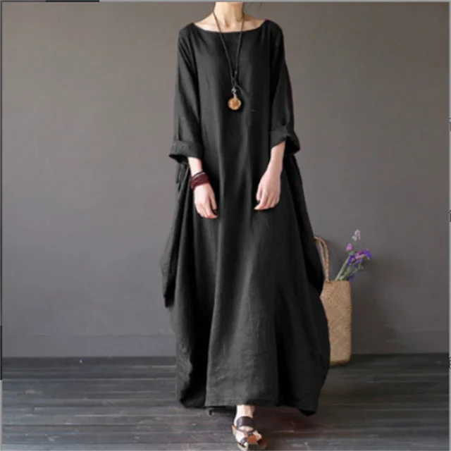 Women's Maxi White Dress with Batwing Sleeves and Side Pockets