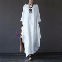 Women's Maxi White Dress with Batwing Sleeves and Side Pockets