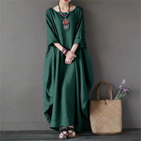 Women's Maxi White Dress with Batwing Sleeves and Side Pockets