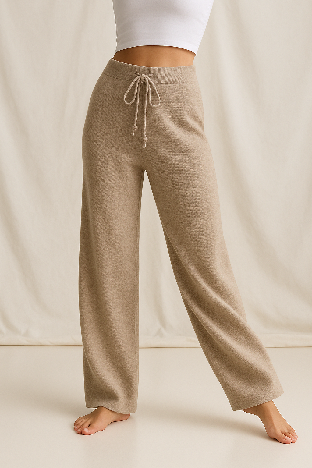 Women's Wide Leg Trousers with Drawstring Waist and Side Pockets