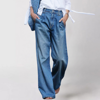 Women's Wide Leg Jeans with High Waist and Pleated Front