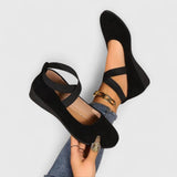 Women's Wedges with Strappy Cross and Closed Toe