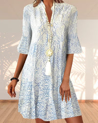 Women's Mini Summer Dress with V Neckline and Three Quarter Sleeves