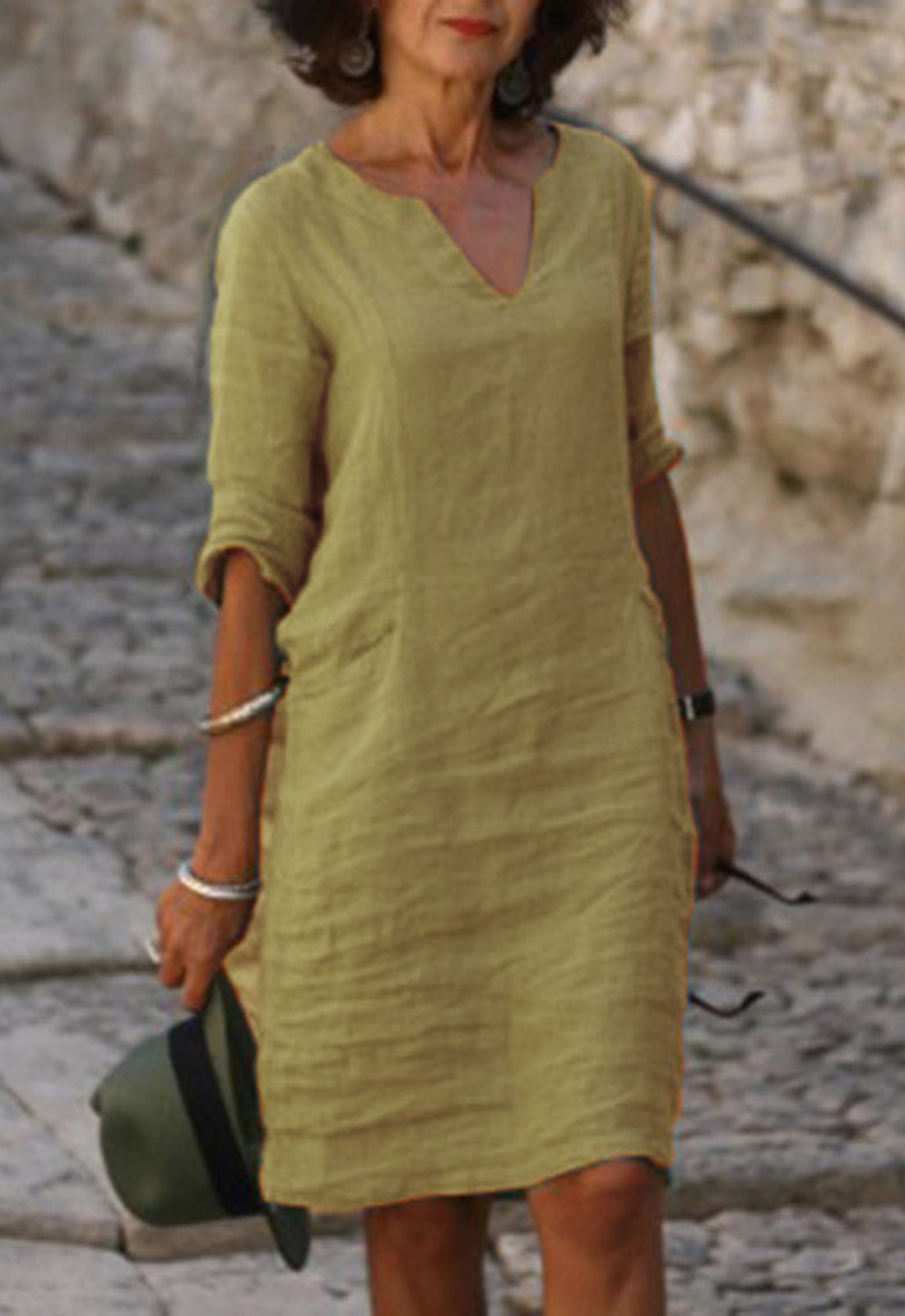 Women's Mini Occasion Dress with V Neckline and Short Sleeves