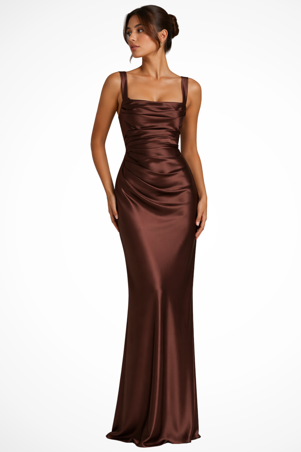 Women's Maxi Wedding Guest Dress with Square Neckline and Bodycon