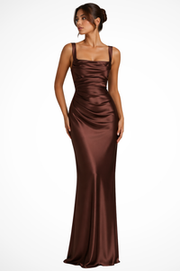 Women's Maxi Wedding Guest Dress with Square Neckline and Bodycon
