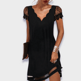 Women's Mini Occasion Dress with V Neckline and Cap Sleeves