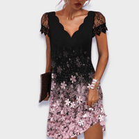 Women's Mini Occasion Dress with V Neckline and Cap Sleeves
