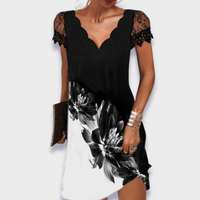Women's Mini Occasion Dress with V Neckline and Cap Sleeves