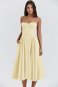 Women's Midi Graduation Dress with Spaghetti Strap and Ruffled Hem