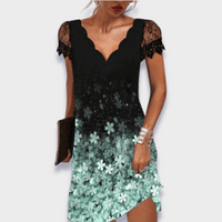 Women's Mini Occasion Dress with V Neckline and Cap Sleeves