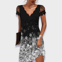 Women's Mini Occasion Dress with V Neckline and Cap Sleeves