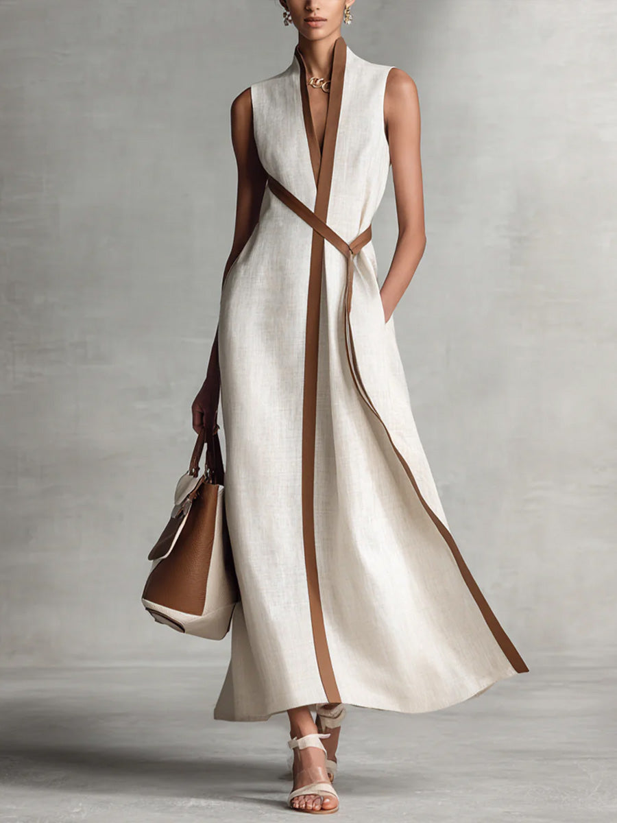 Women's Sleeveless Maxi Occasion Dress with Contrast Trim and A Line