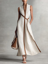 Women's Sleeveless Maxi Occasion Dress with Contrast Trim and A Line