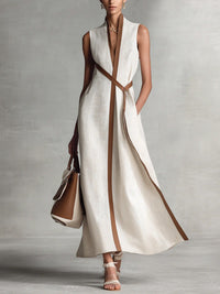 Women's Sleeveless Maxi Occasion Dress with Contrast Trim and A Line
