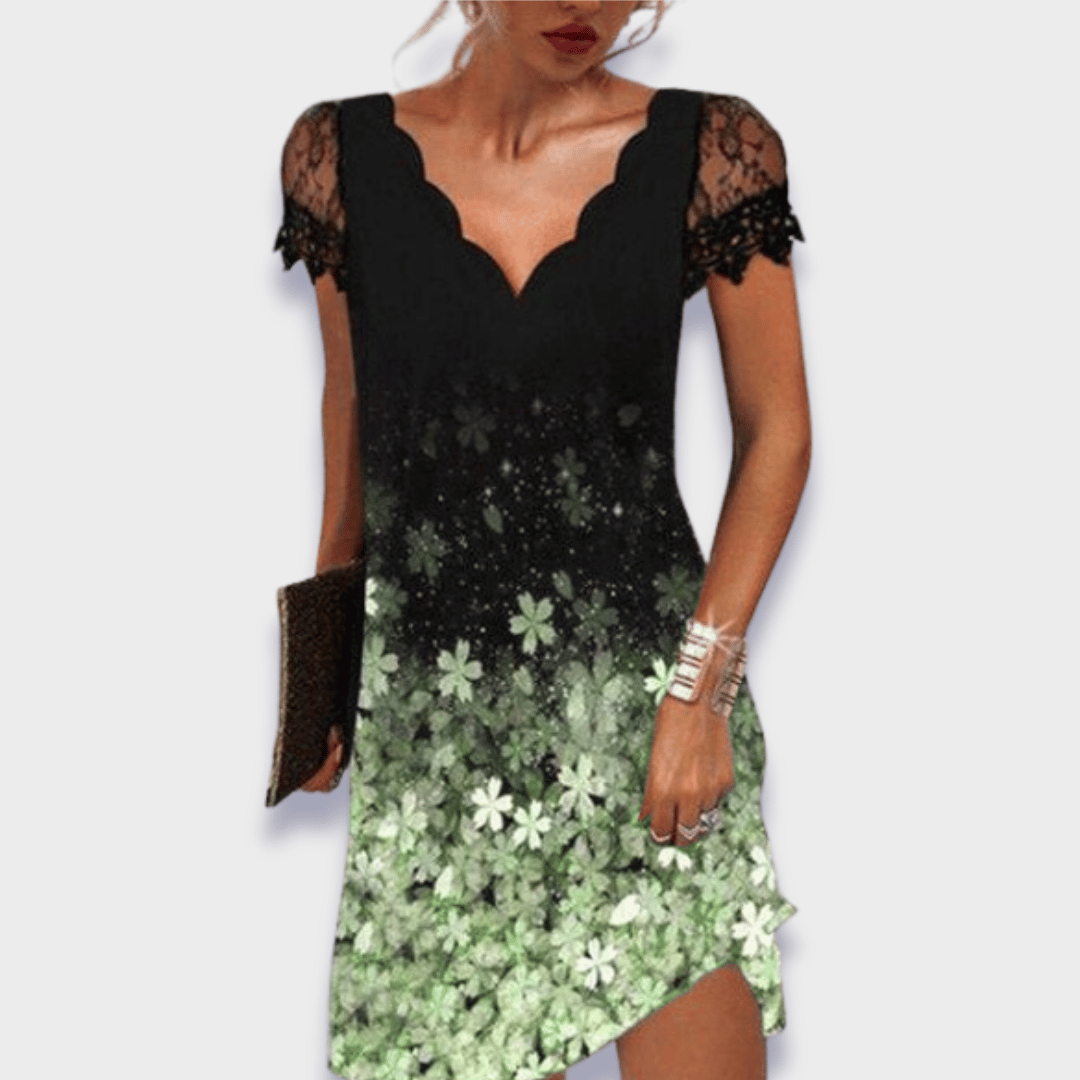 Women's Mini Occasion Dress with V Neckline and Cap Sleeves
