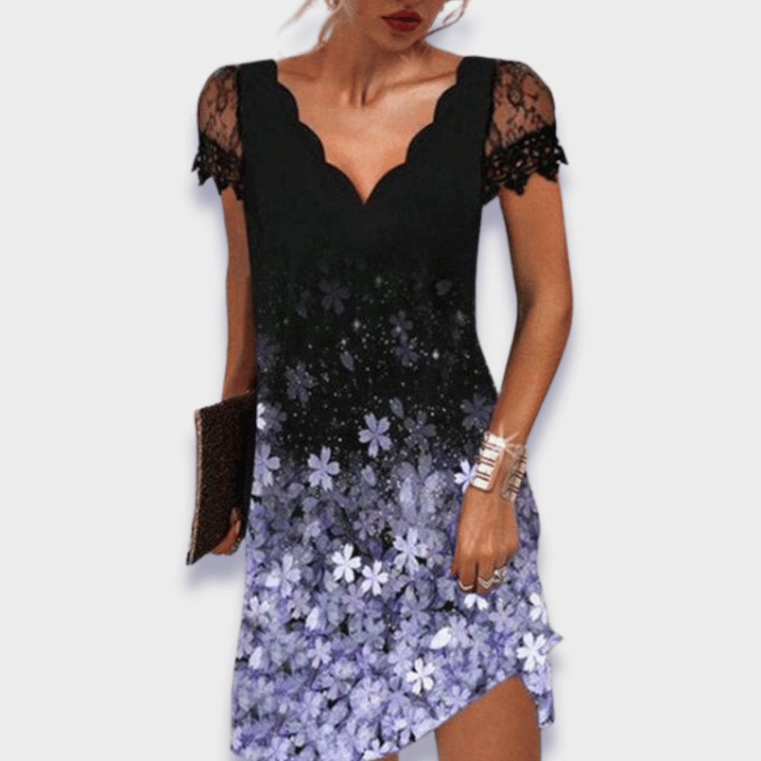Women's Mini Occasion Dress with V Neckline and Cap Sleeves