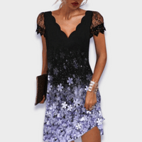 Women's Mini Occasion Dress with V Neckline and Cap Sleeves