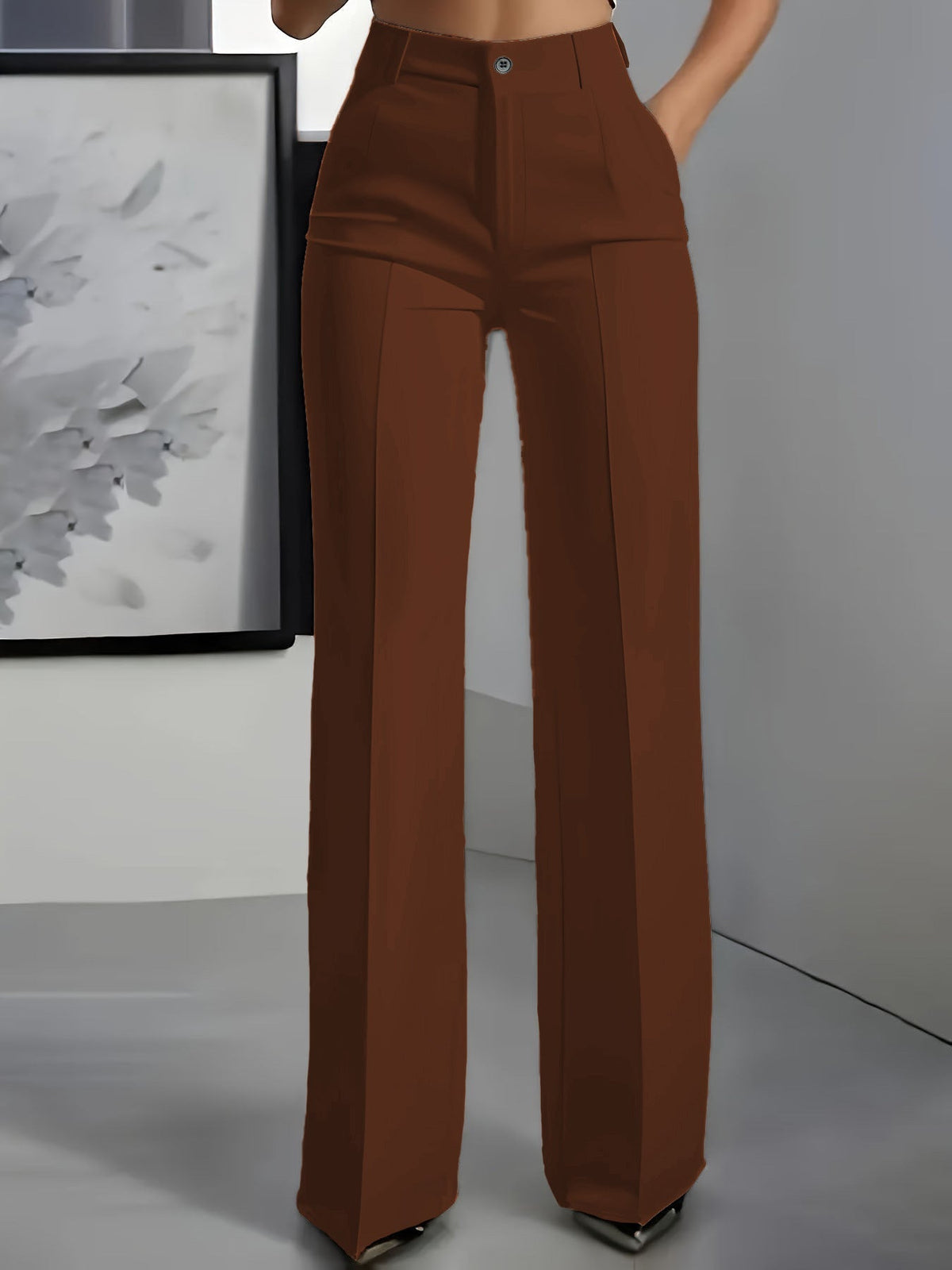 Women's High Waist Wide Leg Trousers with Side Pockets