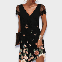 Women's Mini Occasion Dress with V Neckline and Cap Sleeves