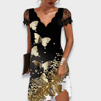 Women's Mini Occasion Dress with V Neckline and Cap Sleeves