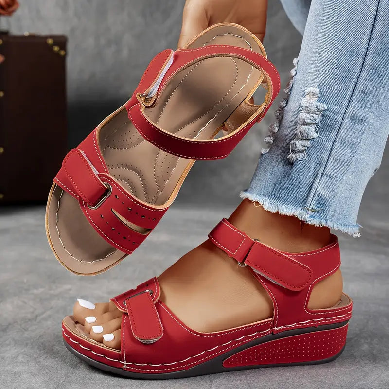 Women's Wedge Sandals with Open Toe and Velcro Strap