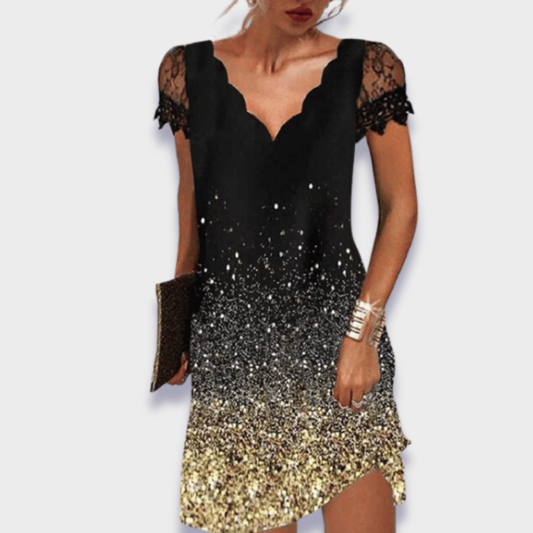Women's Mini Occasion Dress with V Neckline and Cap Sleeves