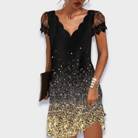 Women's Mini Occasion Dress with V Neckline and Cap Sleeves