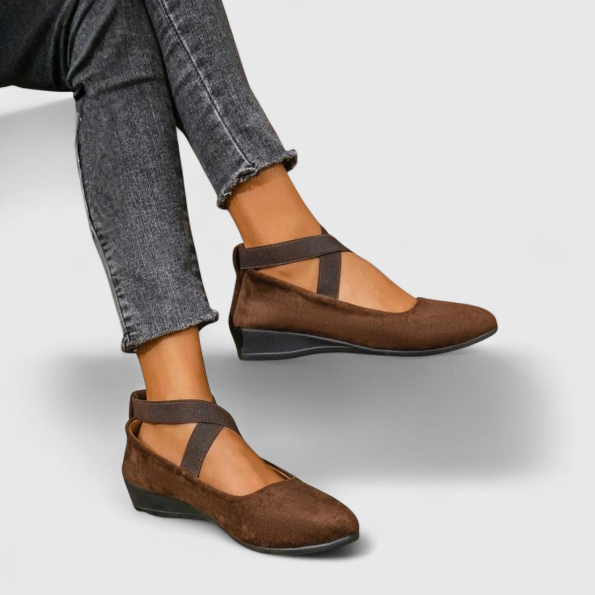 Women's Wedges with Strappy Cross and Closed Toe