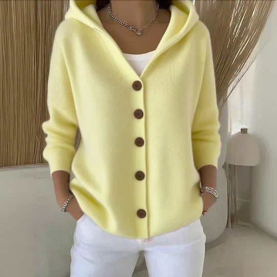 Women's Hooded Cardigan with Button Front and Side Pockets