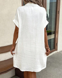 Women's Mini Shirt Dress with Short Sleeves and Side Pockets