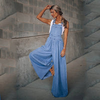 Women's Denim Dungarees with Wide Leg and Side Pockets