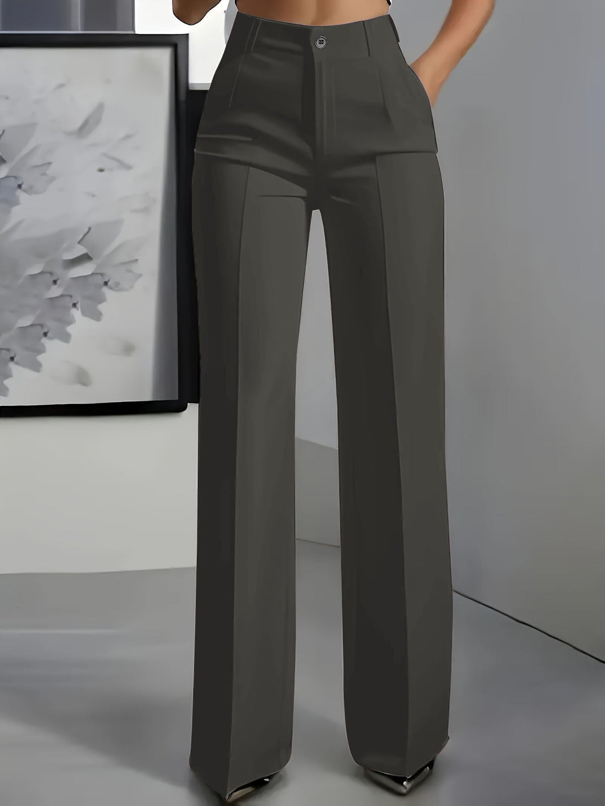 Women's High Waist Wide Leg Trousers with Side Pockets