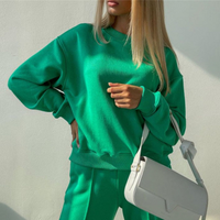 Women's Sweatshirt Set with Crew Neck Top and Wide Leg Trousers