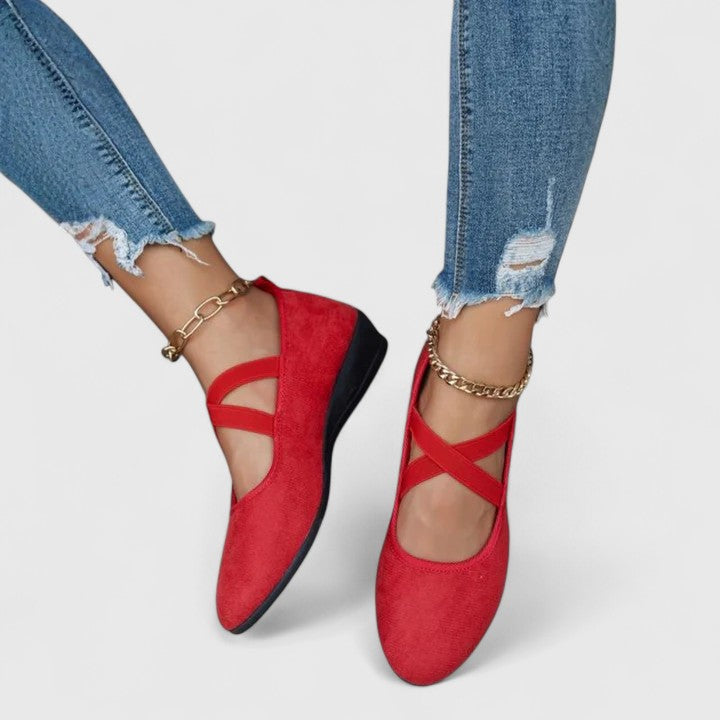 Women's Wedges with Strappy Cross and Closed Toe