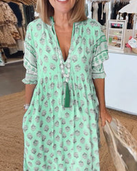 Women's Maxi Summer Dress with V Neckline and Floral Print