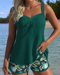 Women's Tankini Set with Floral Print and Tie Front