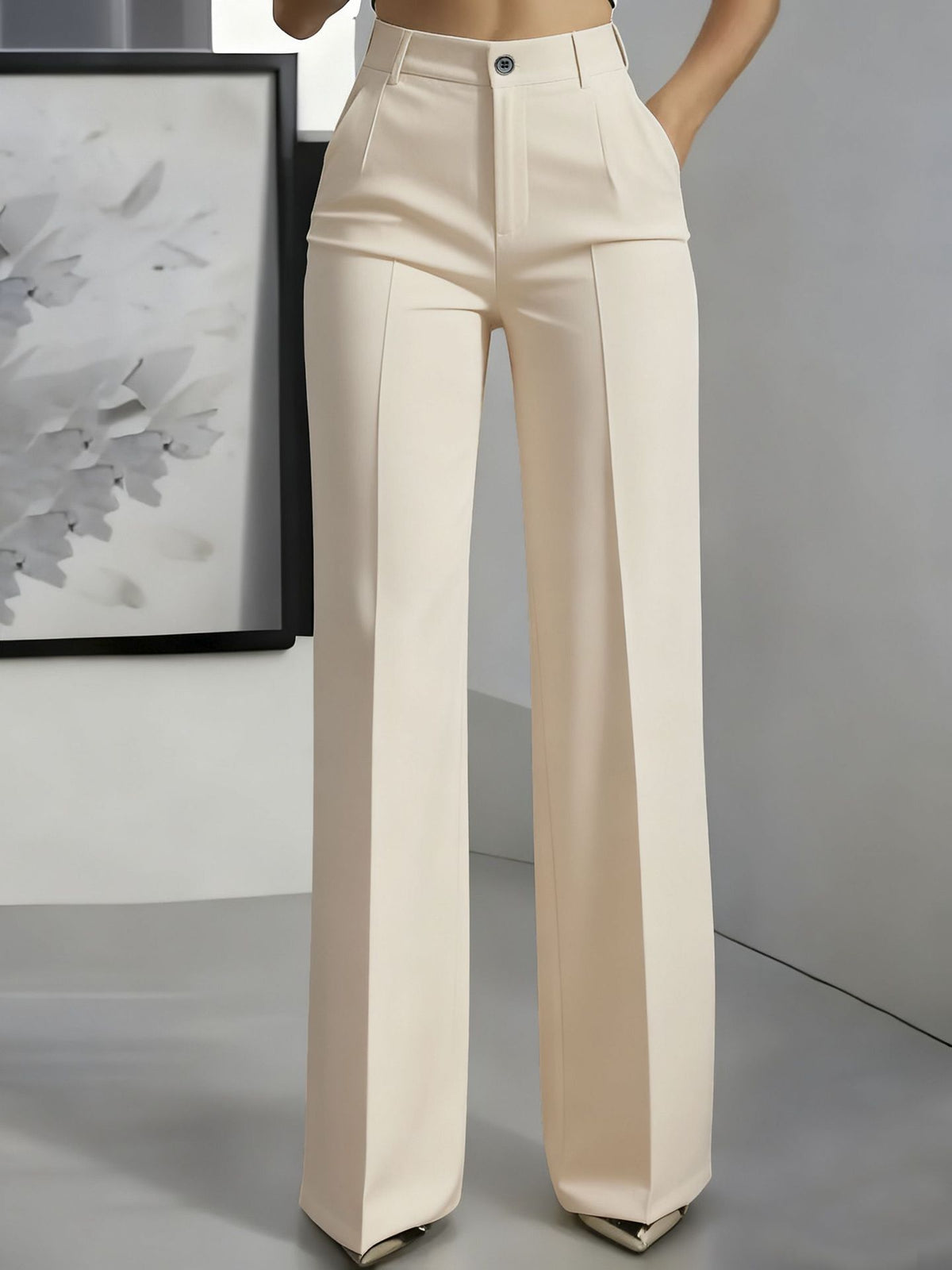 Women's High Waist Wide Leg Trousers with Side Pockets