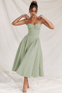 Women's Midi Graduation Dress with Spaghetti Strap and Ruffled Hem