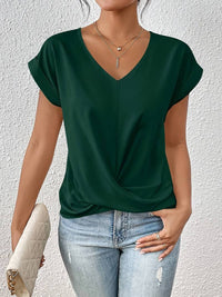 Women's V Neckline Tops with Twist Front and Cap Sleeves