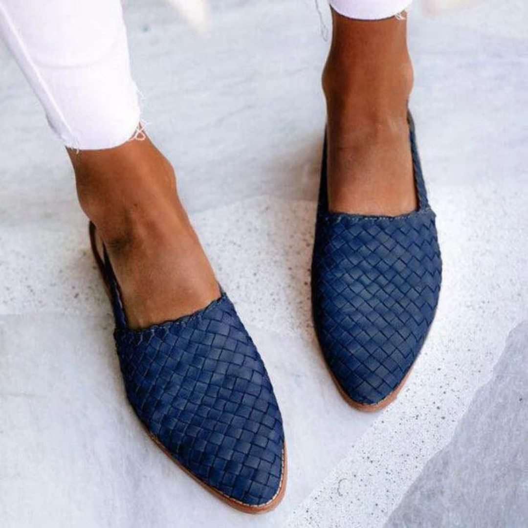 Women's Woven Loafers with Pointed Toe and Slingback Strap